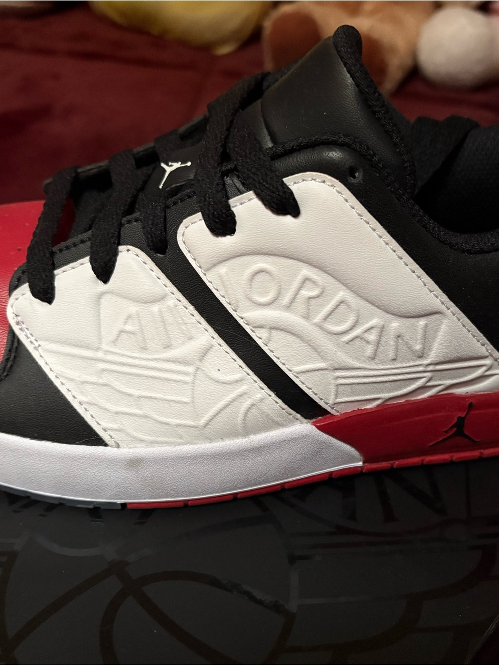 Jordan Black White Red Low-Top Sneakers with Embossed Logo - Picture 1 of 2
